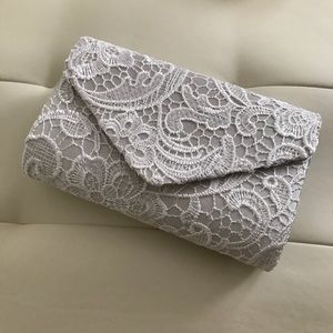 White floral lace Envelope Clutch w/ chain